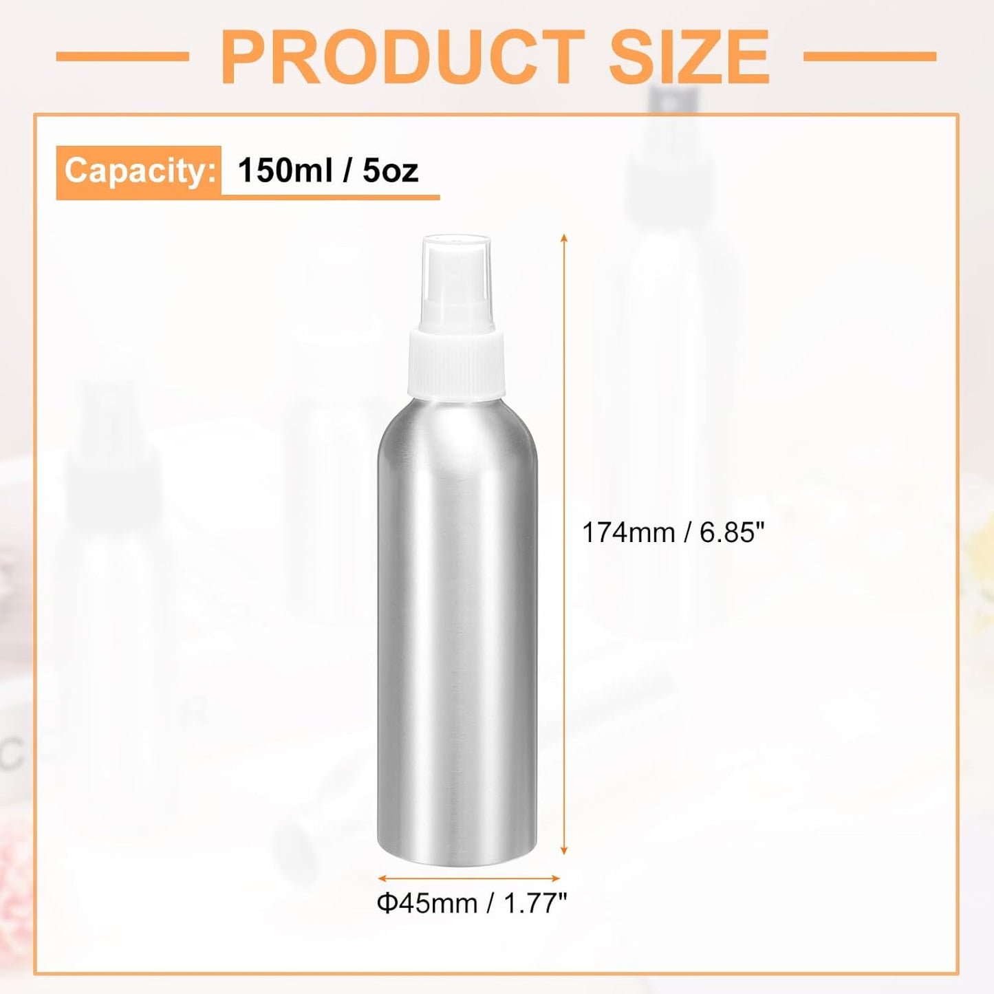 HARFINGTON 5pcs Aluminum Fine Mist Spray Bottles 150ml/5oz Metal Small Liquid Alcohol Refillable Travel Container with White Plastic Nozzle Cap for Perfume Skincare Cosmetic Storage Bottle