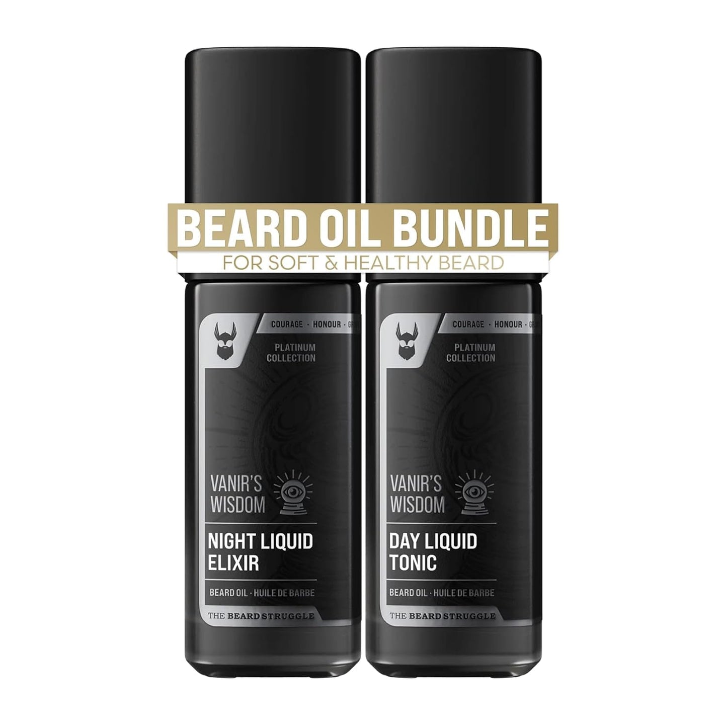 The Beard Struggle Tonic + Elixir Beard Oil Bundle - Platinum Collection - Grooming Beard Oil - Softens, Moisturizers, and Strengthens Beard Growth - Pack of 2, Vanir's Wisdom
