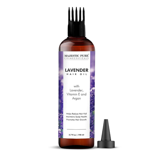 Majestic Pure 100% Pure Lavender Oil with Vitamin E for Hair Care, Strengthening, Nourishing, and Volumizing Formula with Vitamin E & Argan Oil - Non GMO Verified, 6.7 Fl Oz