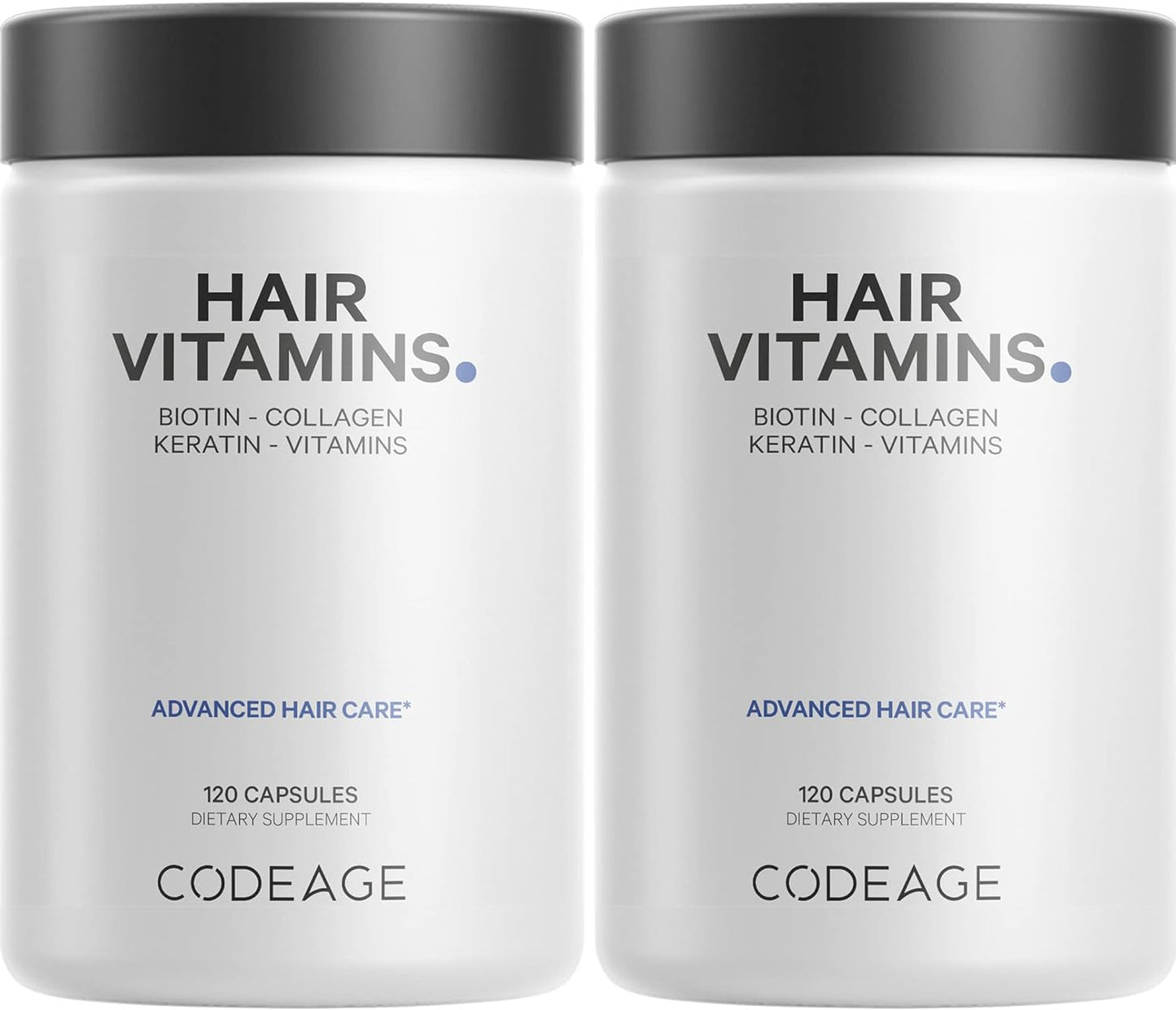 Codeage Hair Vitamins 10000 mcg Biotin, Keratin, Collagen, Vitamin A, B12, C, D3, E, Zinc, Turmeric, Probiotics, Enzymes, Inositol - Hair Care Support - Healthy Hair Supplement Pills - 2 Pack