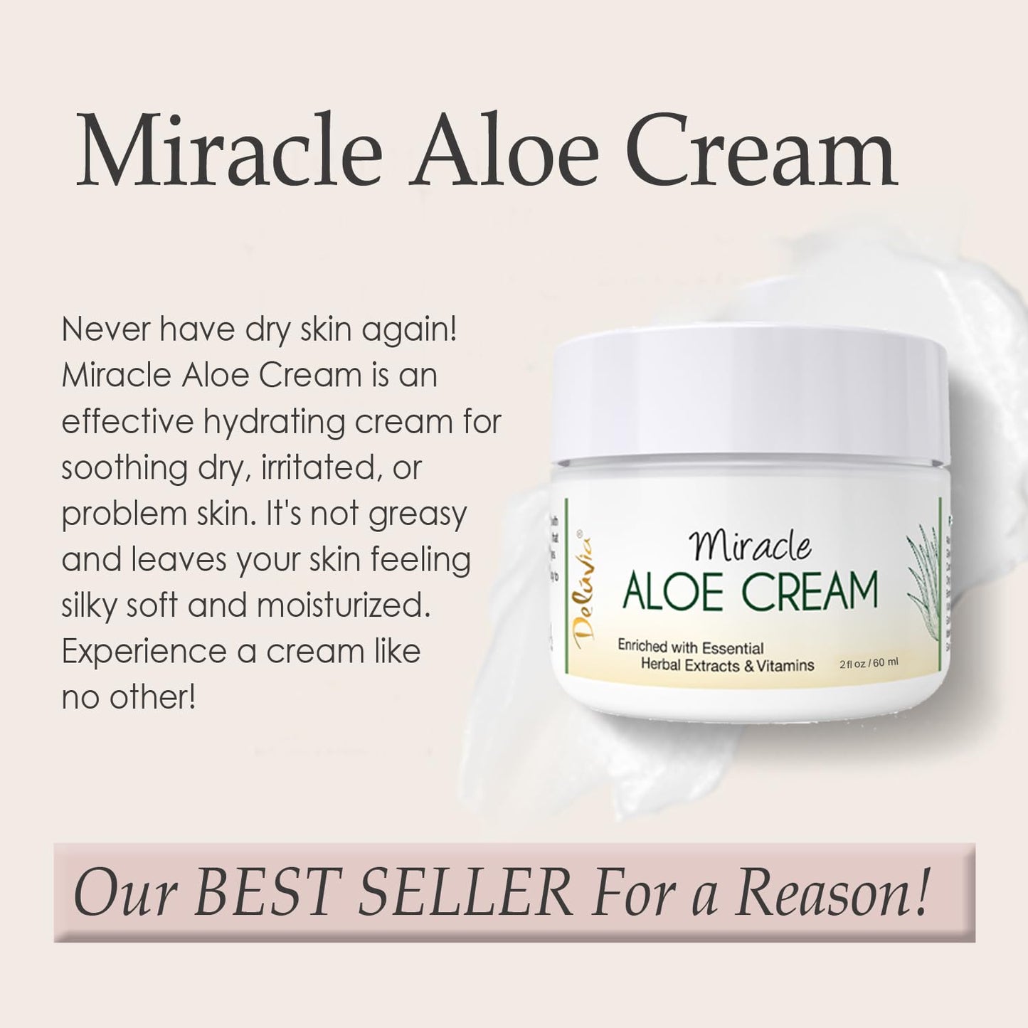 Deluvia Miracle Aloe Cream | Face & Body Moisturizer with Vitamin E & Organic Aloe Vera (2 Ounce (Pack of 1), Unscented)