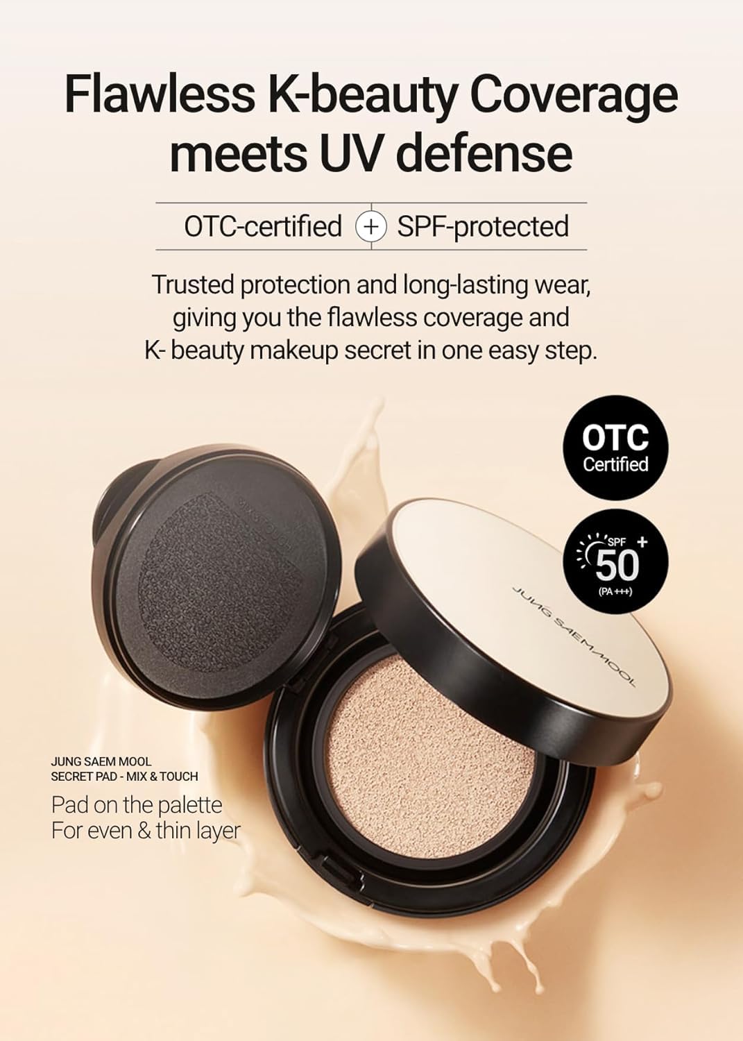 [JUNGSAEMMOOL OFFICIAL] Essential Skin Nuder Cushion (01 Fair) | Refill Not Included | Natural Finish | SPF50 Broad Spectrum | Makeup Artist Brand | Cream Foundation