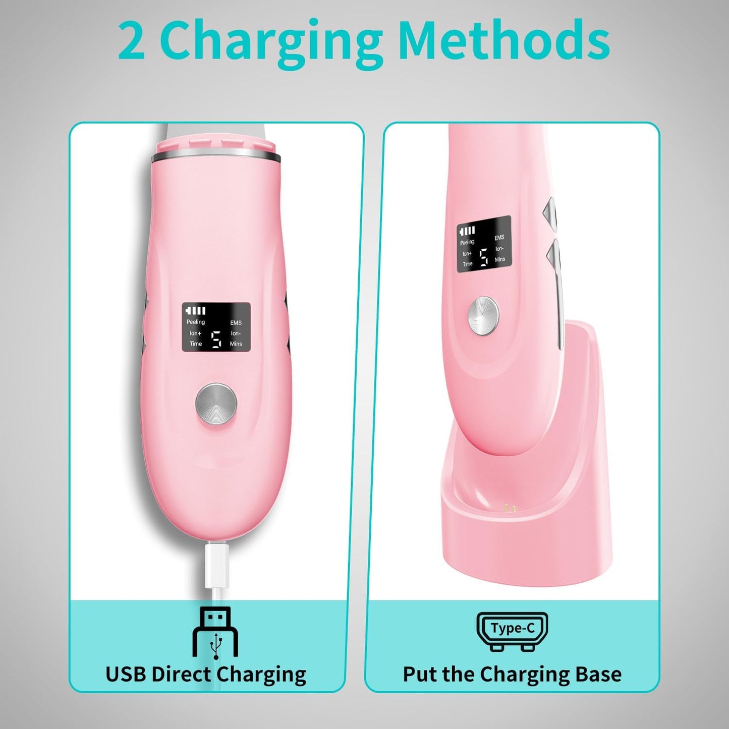 Face Scrubber Skin Spatula - Blackhead Remover Deep Cleansing Tool for Pore Extraction, 4-in-1 Fast Charging Dock Blackhead Remover Face Spatula for Facial Skincare Women Gift (Pink)