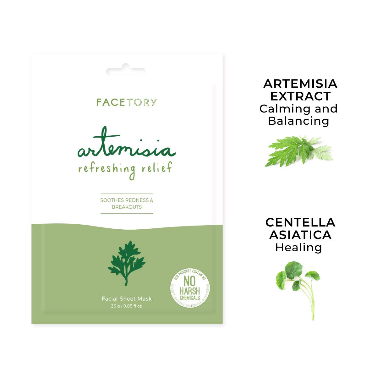 FACETORY K Beauty Face Mask Skin Care - ARTEMISIA REFRESHING RELIEF Sheet Mask with Artemesia Plant Extract | Soothes Redness & Breakouts (5 Pack)
