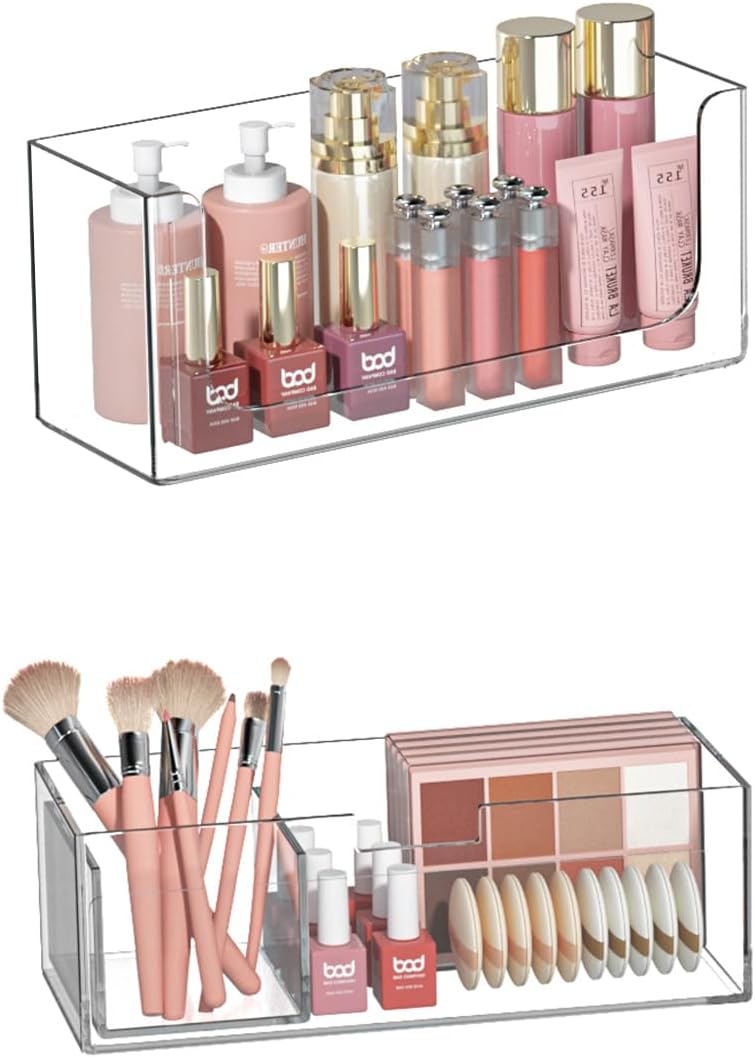 Stackable Storage Drawers Bathroom Drawer Organizer Clear Plastic Storage Bins Medicine Cabinet Organizer Makeup Organizers w Removable Divider Home Workspace Office Desktop Vanity Gift Idea 1Pack