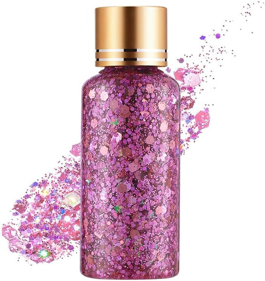 Cute Pink Face Body Hair Glitter Gel for Singer Concert Die-Hard Fans Makeup Accessories, Long Lasting Holographic Chunky Mermaid Sequin Sparkling Glitter Paint Makeup for Women Kids, 1oz