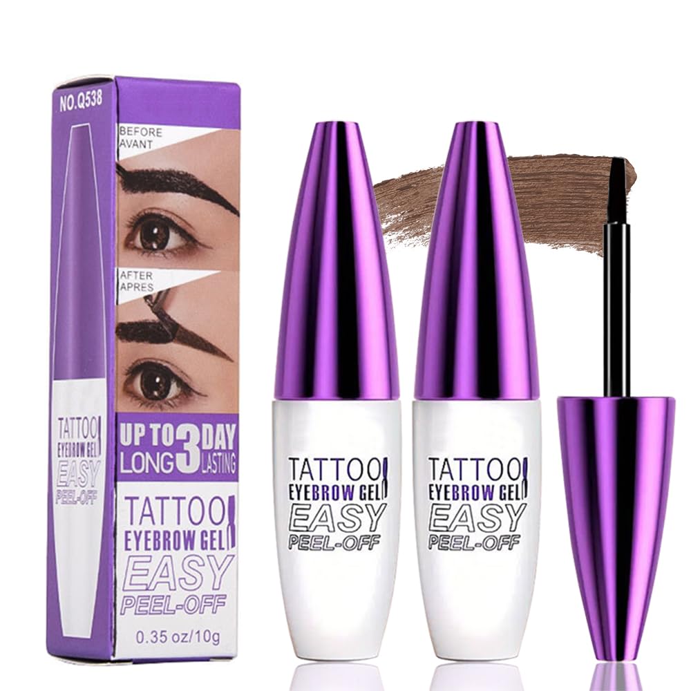 2Pcs Dark Brown Peel Off Brow Tint Gel - Waterproof & Sweatproof Tattoo Effect, Transfer-Resistant Multi-Day Wear, All Skin Types Mother’s Day Gift Set
