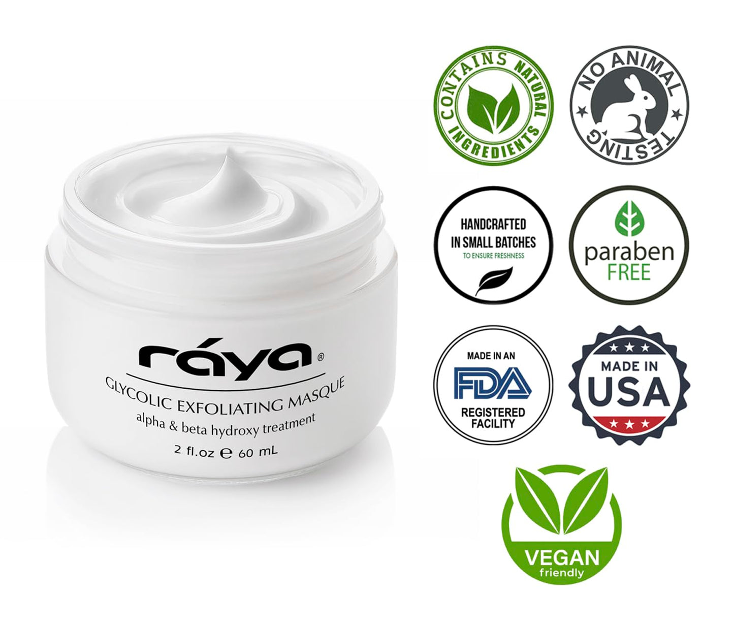 Raya Glycolic Exfoliating Masque with AHA and BHA (G-611) | Exfoliating Facial Treatment Mask for All Non-Sensitive Skin | Made with Alpha and Beta Hydroxy Acids