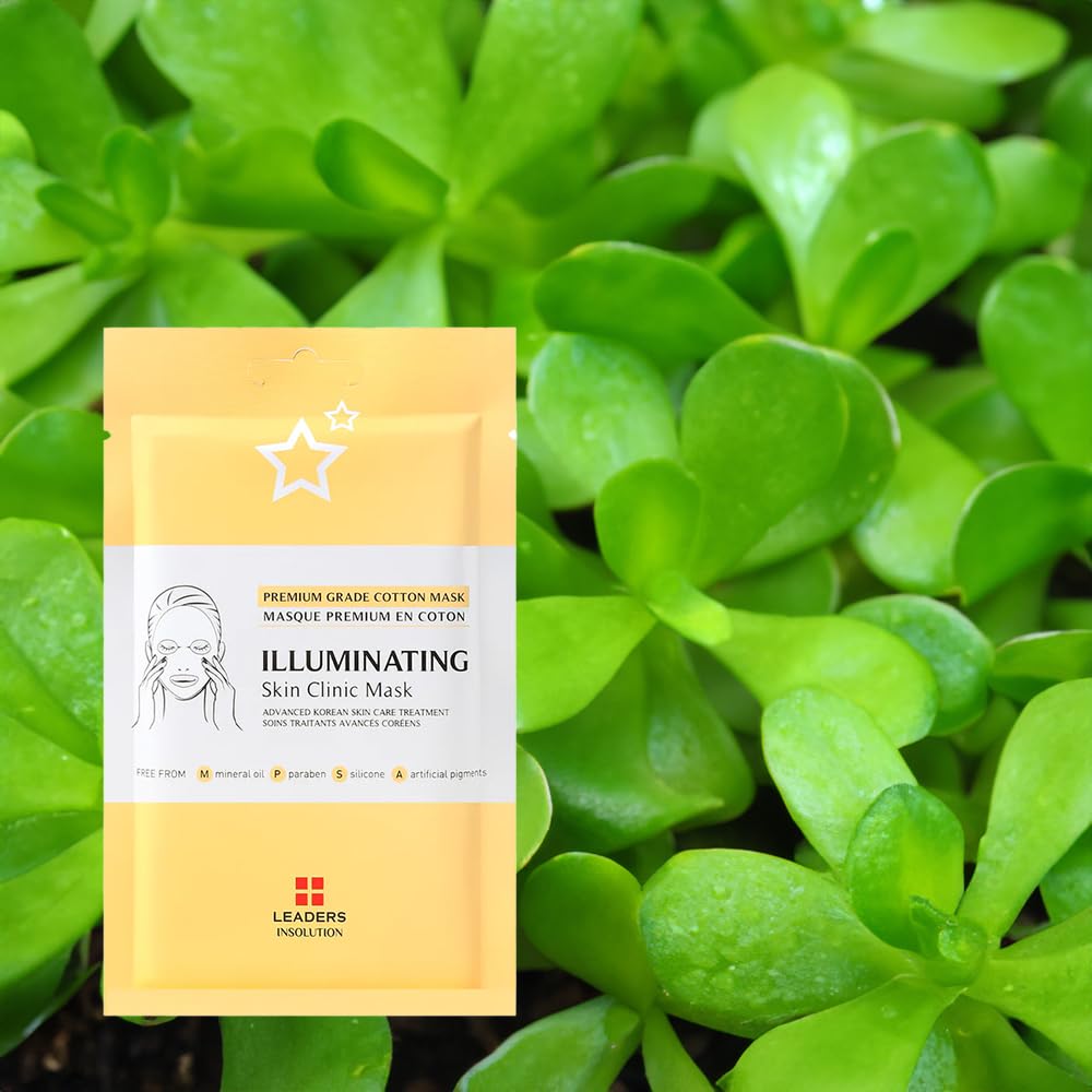 Leaders Insolution Illuminating Skin Clinic Mask | Omega-3 & Purslane Extract for Radiant Glow | Niacinamide Brightening Treatment | Even Skin Tone | 100% Natural Cotton (10 Sheets)