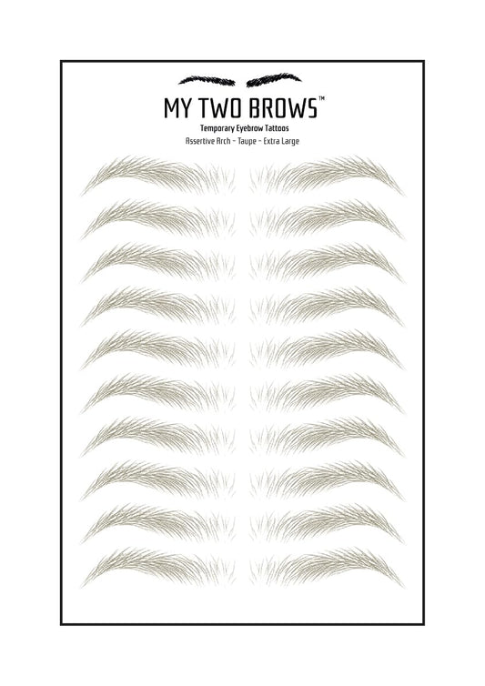 (10 pairs) Taupe Temporary Eyebrow Tattoo - Extra Large Size - Waterproof & Smudgeproof - Assertive Arch Style Eyebrow Stickers - Sheet Lasts up to 30 Days - Won't Work on Existing Brows