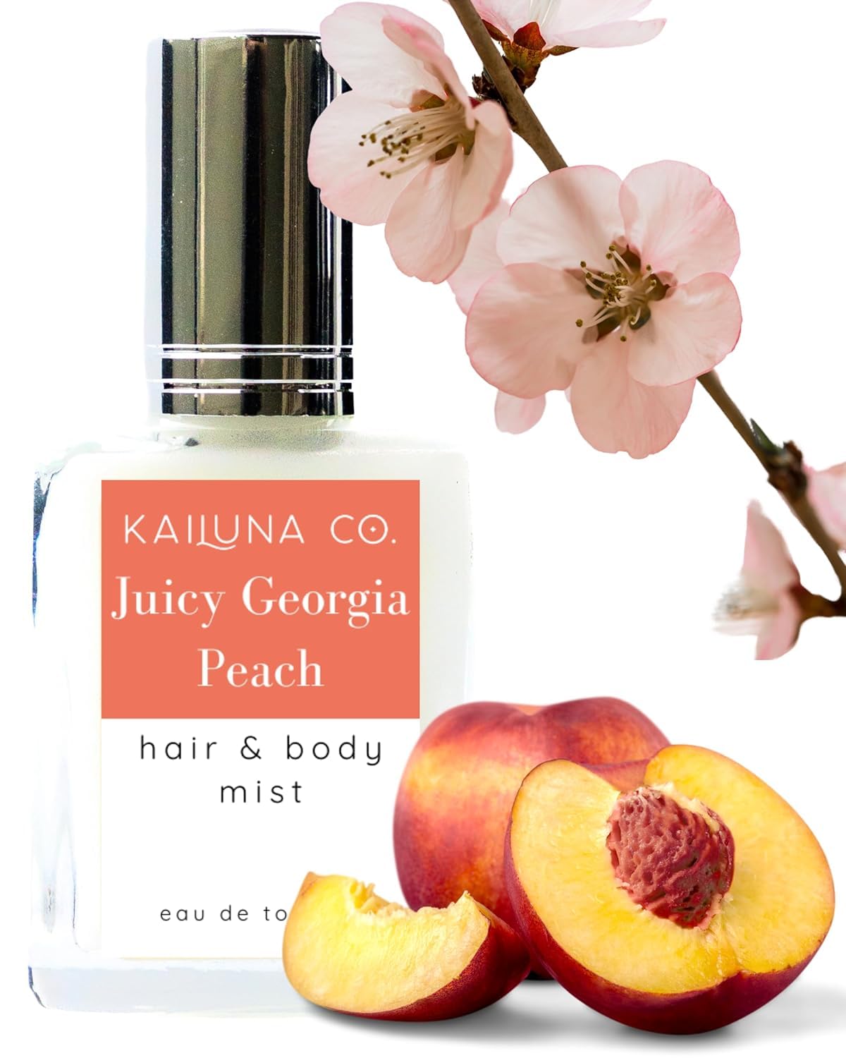 Juicy Georgia Peach Natural Hair & Body Mist Spray, Pure Essential and Fragrance Oils, Alcohol-Free, Handmade in California, 0.5Fl Oz