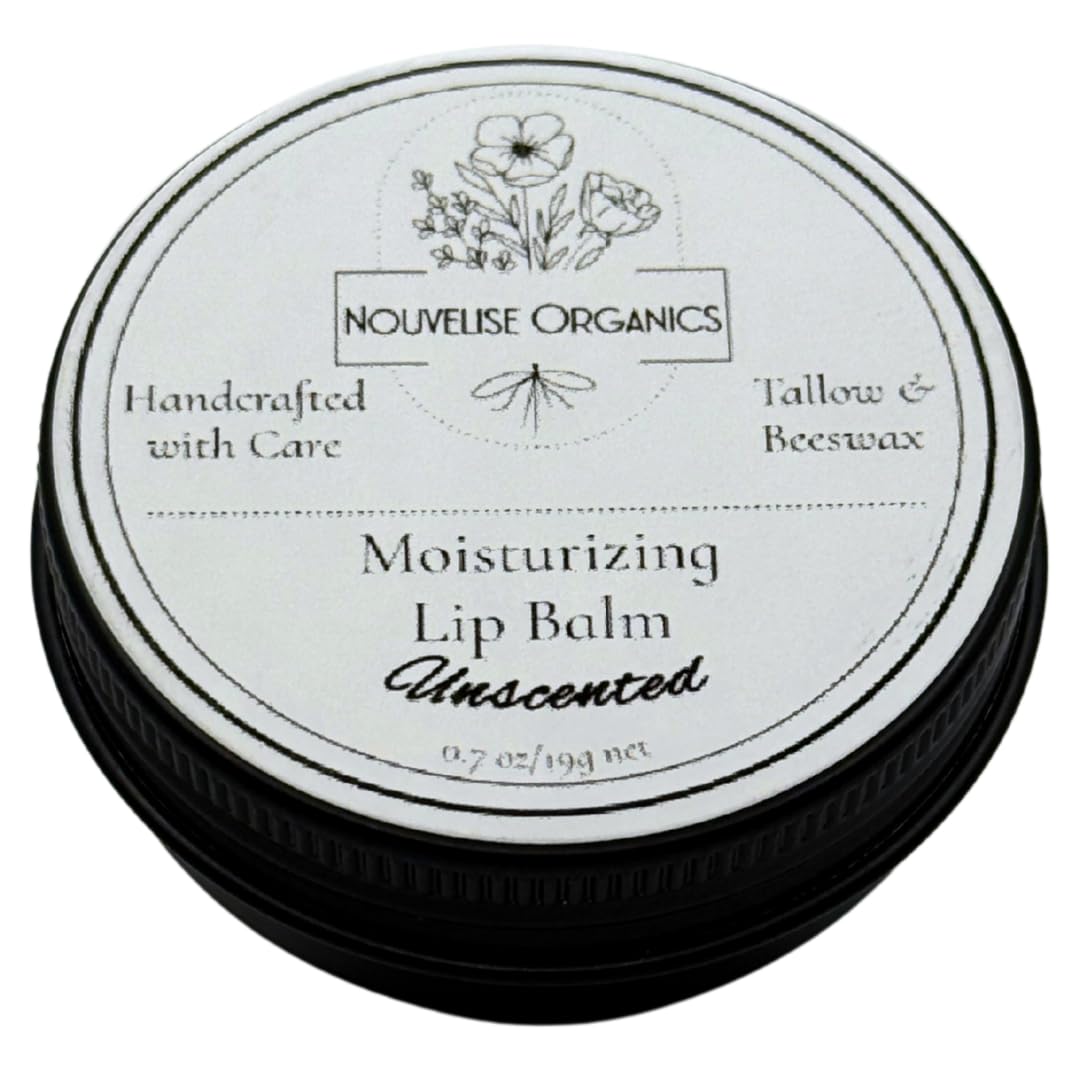 Tallow Lip Balm | 100% Organic Tallow, Organic Beeswax, Jojoba, and Shea Butter | Moisturizing Lip Care for Dry, Chapped Lips | Handcrafted in USA - Unscented