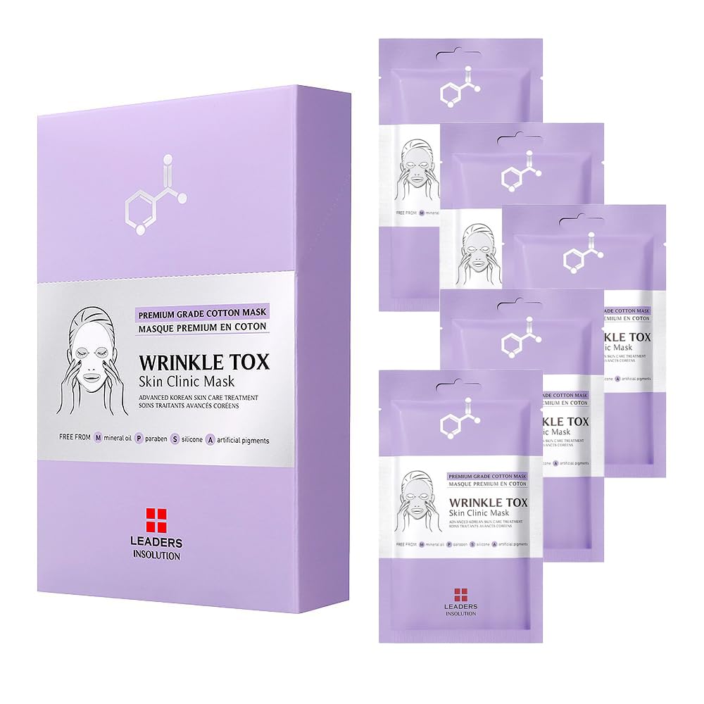 Leaders Insolution Wrinkle Tox Skin Clinic Mask | Adenosine-Infused Anti-Aging Facial Sheet for Fine Lines, Wrinkles, and Firmness | Premium Grade Cotton, Collagen Boosting (5 Sheets)