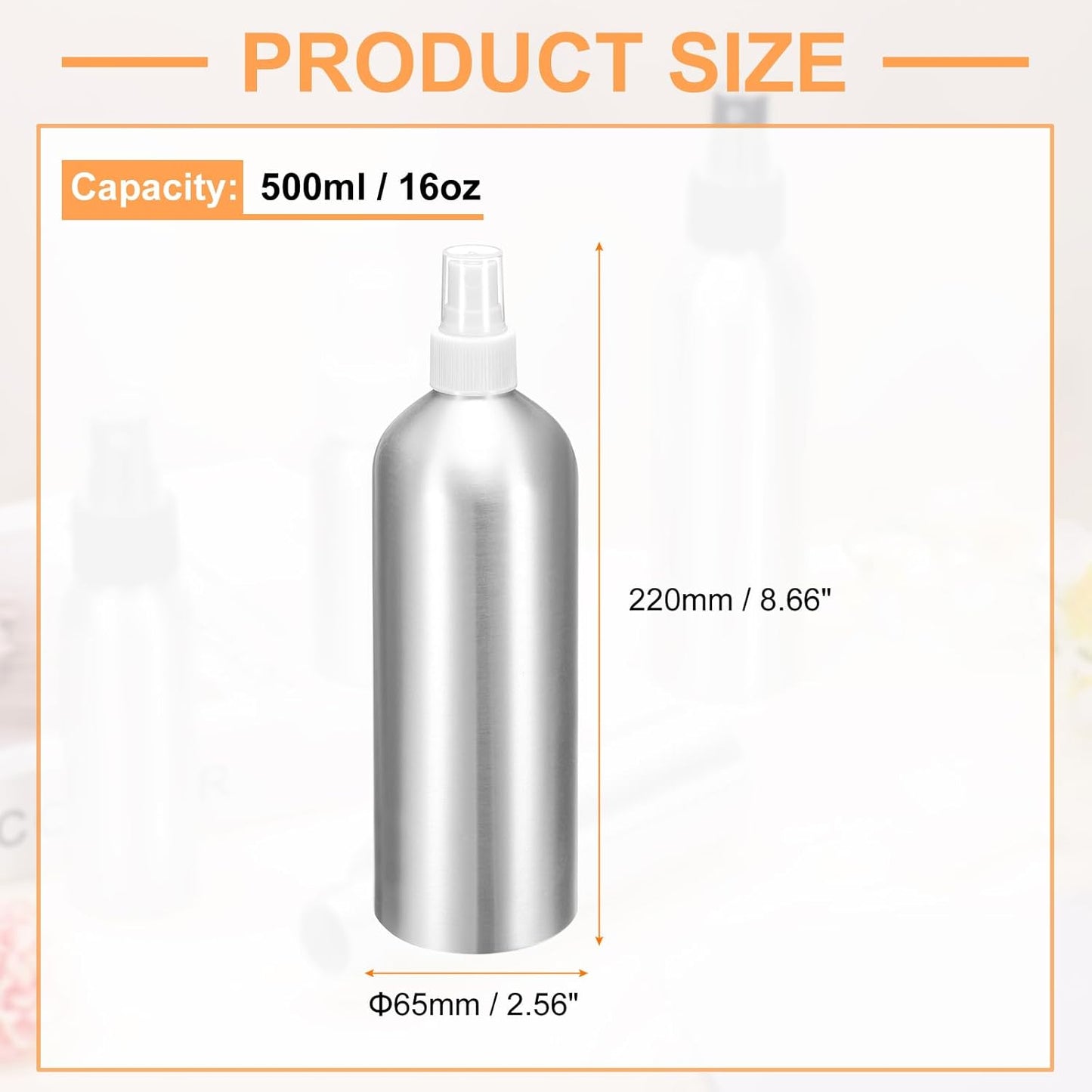 HARFINGTON 5pcs Aluminum Fine Mist Spray Bottles 500ml/16oz Metal Small Liquid Alcohol Refillable Travel Container with White Plastic Nozzle Cap for Perfume Skincare Cosmetic Storage Bottle