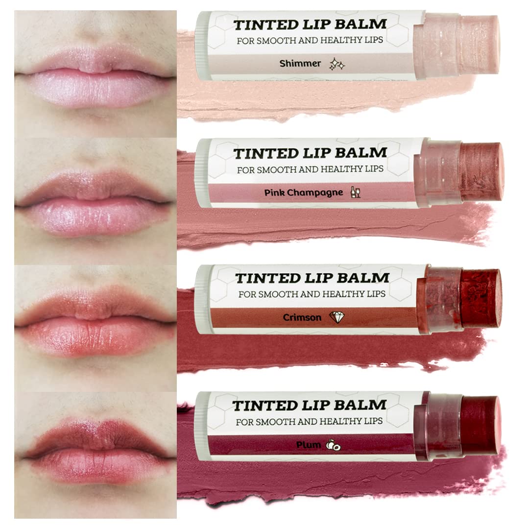 Earth's Daughter Tinted Lip Balm 4 Pack of Assorted Colors - Beeswax, Coconut Oil, Cocoa Butter, Vitamin E - Moisturize and Beautify - Paraben Free
