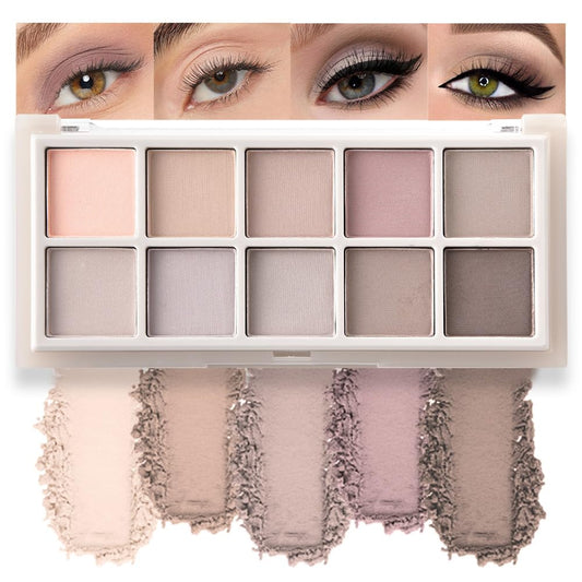 10 Color Matte Eyeshadow Palette, Neutral Taupe & Grey Brown Shades, Ultra-Blendable, Long-Lasting Natural Nude Makeup Palette for Women,Vegan & Cruelty-Free,Perfect for Everyday or Professional Looks