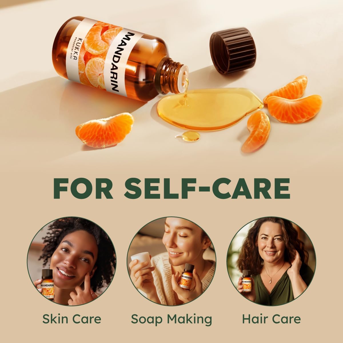 Kukka Mandarin Essential Oil for Diffuser Skin - 0.34 Fl Oz - Fresh & Citrusy Scent for Aromatherapy,Candle, Bath Bomb, DIY Soap Making Scents