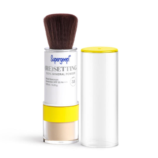Supergoop! (Re) setting Mineral Powder, Translucent - 0.15 oz - Makeup Setting Powder + Broad Spectrum SPF 35 PA+++ Sunscreen - With Ceramides, Olive Glycerides & Coated Silica Spheres