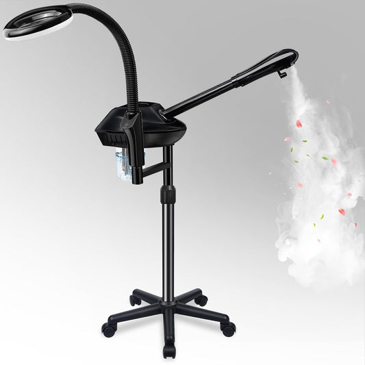 Professional Facial Steamer on Wheels, 2-in-1 Facial Steamers with 5X Magnifying Lamp, Facial Steamer for Facial Deep Cleaning, Facial Humidifier for Spa, Salon and at Home Use