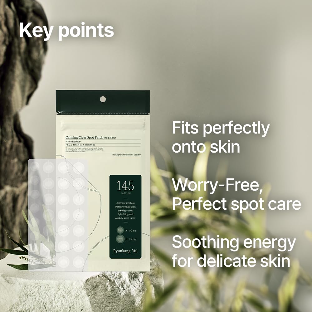 Pyunkang Yul PKY Calming Clear Spot Patch (Slim Care)145 count Quick, Adhesive & Invisible Oval Fit Stickers, Hydrocolloid Acne Spot Cover, Pimple Focused Skin Care for Blemishes and Zit, 2 Sized
