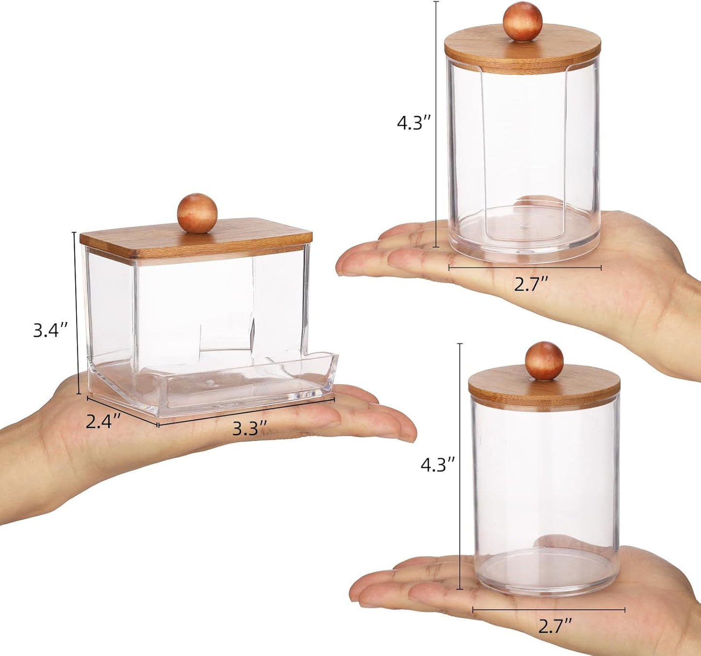 Tbestmax Bathroom Organizer Accessories Set-10 oz,7 oz Qtips Holder Storage with Bamboo Lids, Cotton Ball/Swabs Dispenser, Apothecary Jar 3 Pcs