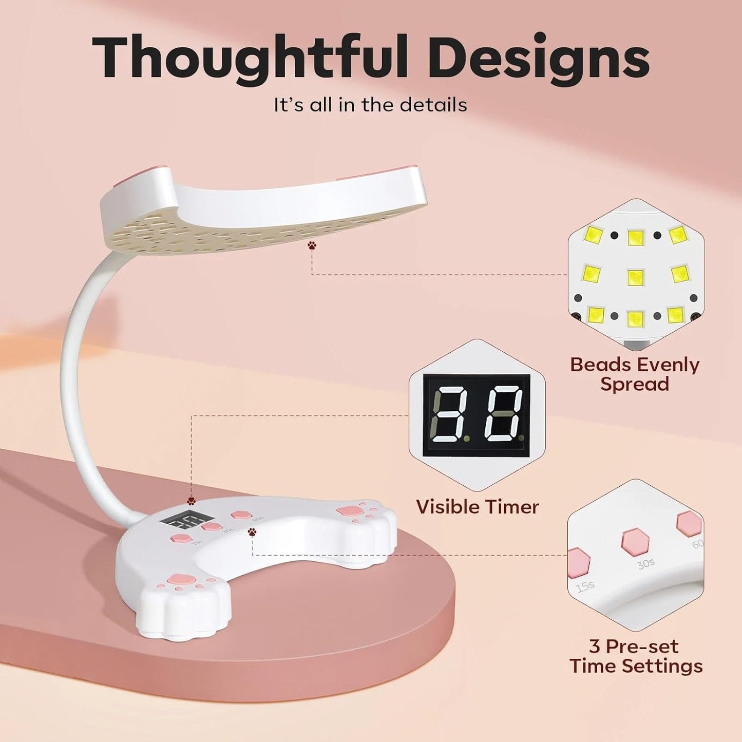 modelones UV LED Nail Lamp, Gooseneck UV Light for Gel Nails, 48 W Nail Light for Gel Polish with 3 Timers and LCD Display, LED Lamp for Fast Curing Gifts for Women Girls