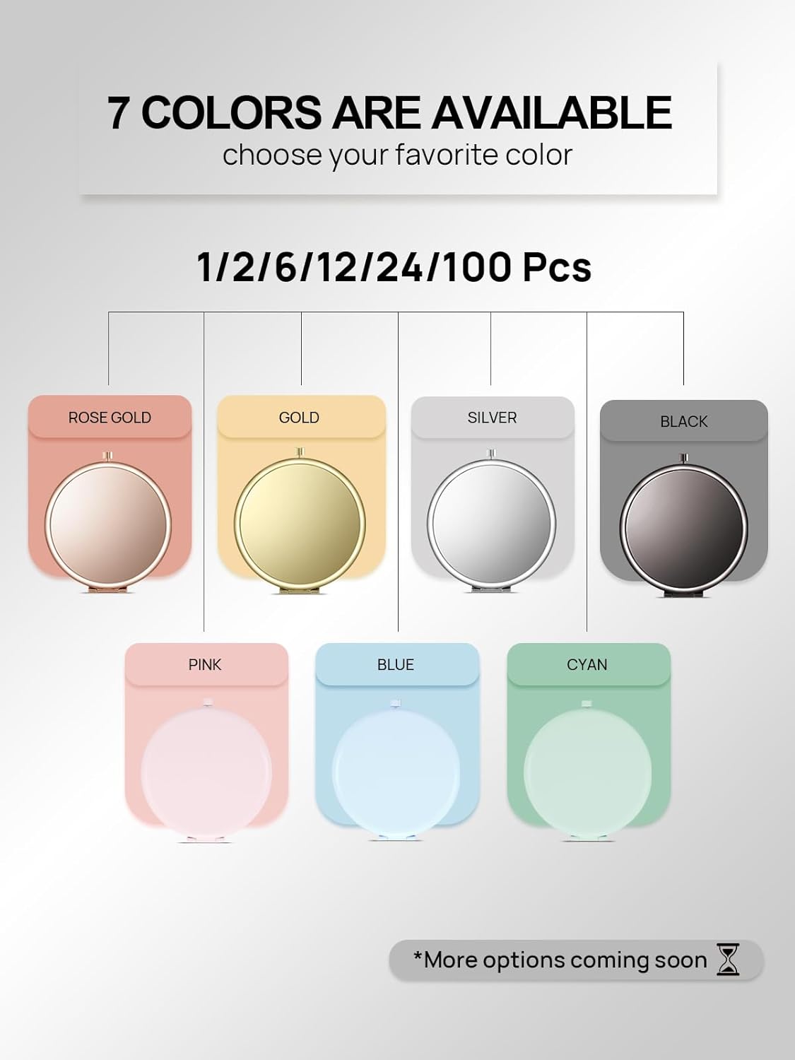 Compact Mirror Bulk, Set of 2 Double-Sided 1X/2X Magnifying Purse Pocket Makeup Mirrors(Round, Gold and Silver)