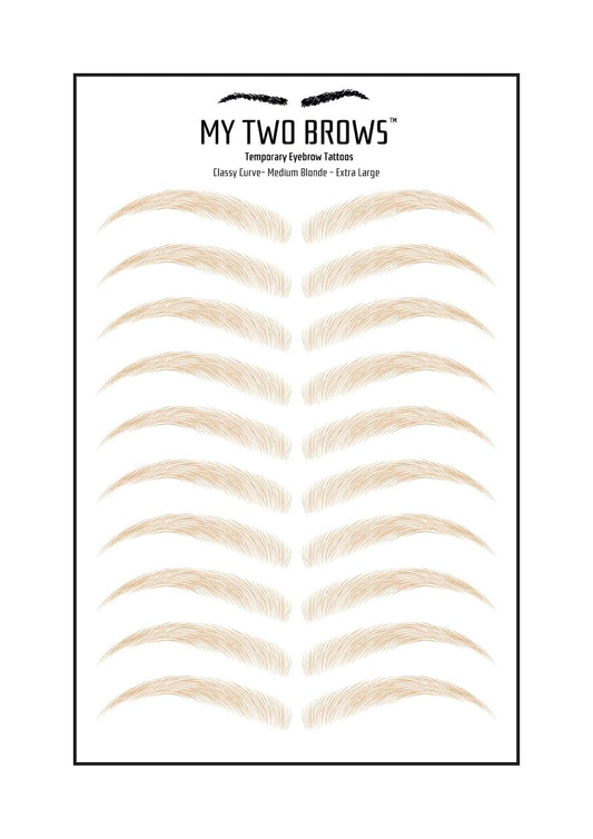 (10 pairs) Medium Blonde Temporary Eyebrow Tattoo - Extra Large Size - Waterproof & Smudgeproof - Classy Curve Style Eyebrow Stickers - Sheet Lasts up to 30 Days - Won't Work on Existing Brows