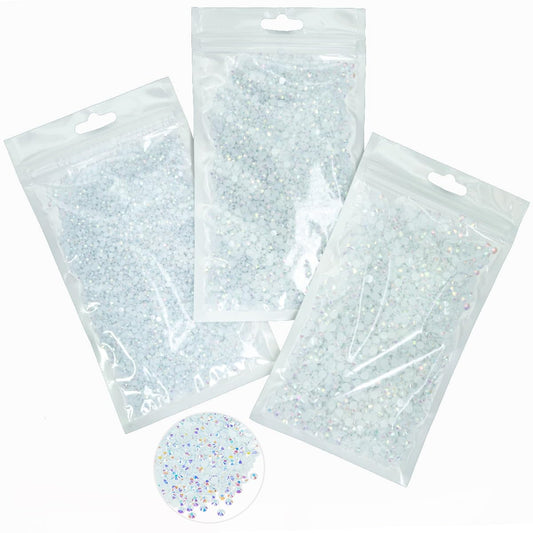 16000PCS 3mm 4mm 5mm White AB Resin Rhinestones for Crafting SS10 SS16 SS20 Flatback Jelly Stones Bulk Non-Hotfix Diamonds Crystals Gems Charms for Nails Face Eyes Makeup Mugs Tumblers Bottles Crafts