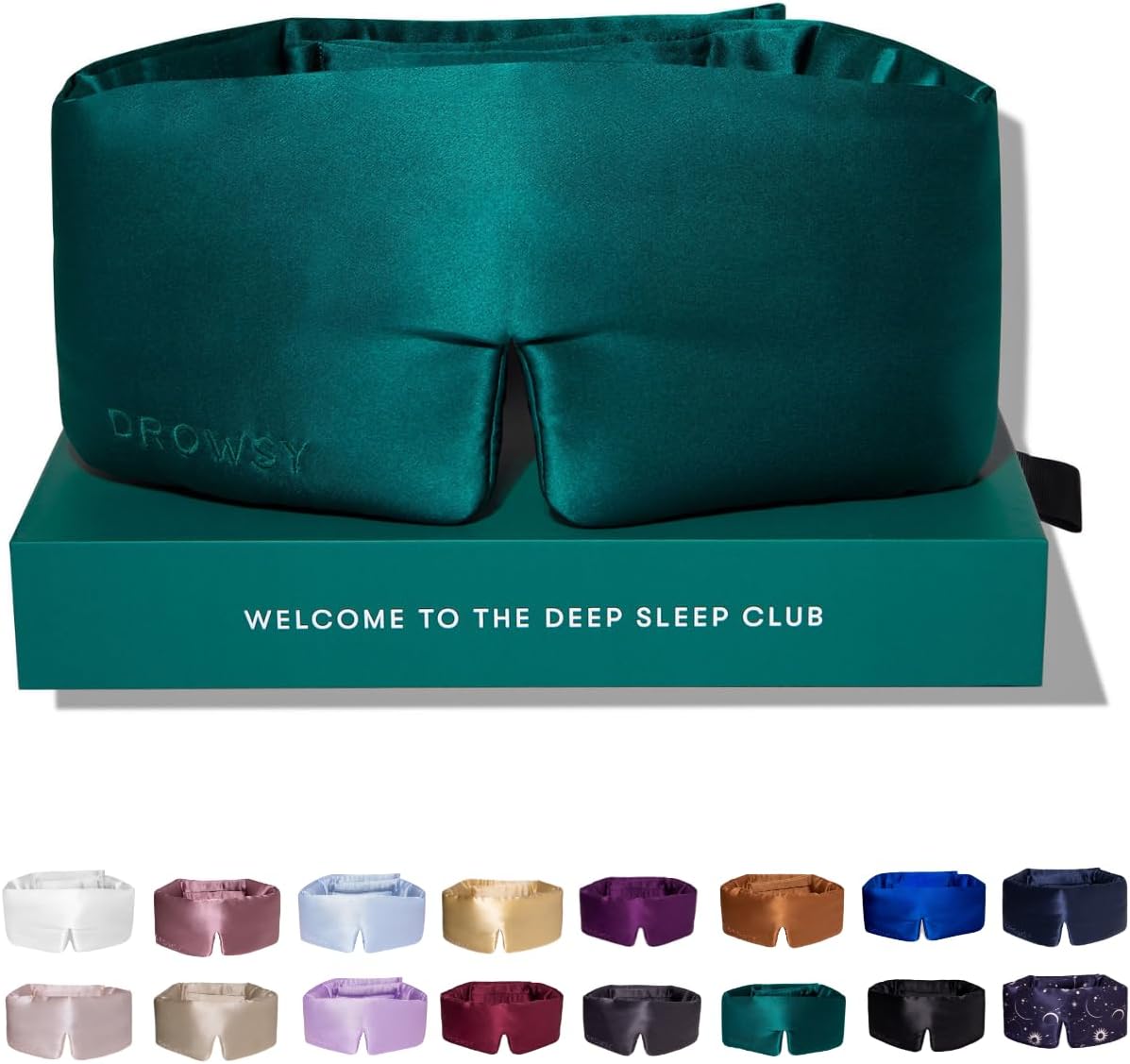 DROWSY Silk Sleep Mask. Face-Hugging, Padded Silk Cocoon for Luxury Sleep in Total Darkness. (Green Sapphire)
