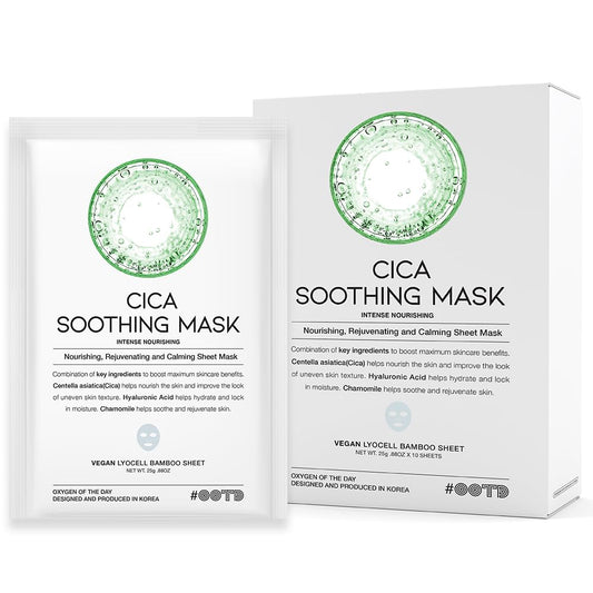 Cica Calming Mask for Face Sensitive Irritated Skin, Soothing, Moisturizing, Korean Anti Aging Face Mask, Eve Vegan, Chamomile, Hyaluronic Acid 10EA