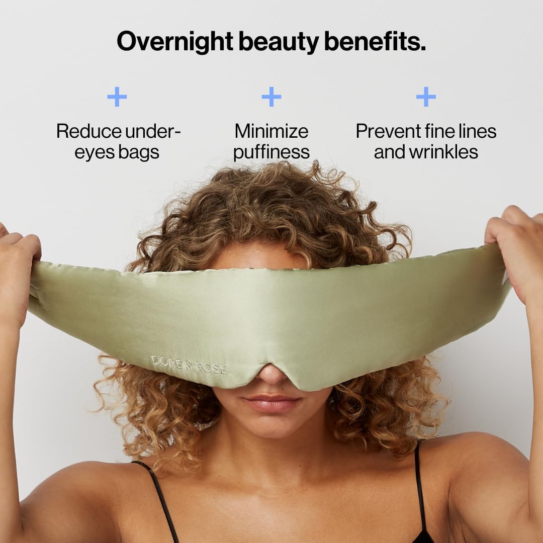 Dore & Rose Deep Sleep Mask Light Blocking, 23 Momme Mulberry Silk Eye Mask, Ultra Soft, Adjustable - Travel Sleeping Mask for Men & Women - Olive