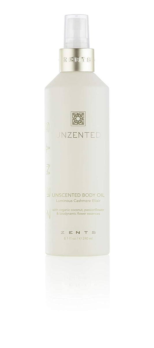 Zents Luminous Cashmere Body Oil (Fragrance-Free) | Moisturizing Body Oil with Vitamin E & Organic Coconut Oil | Softens & Smooths Skin | 8 fl oz
