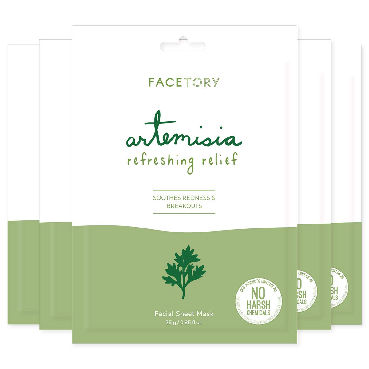FACETORY K Beauty Face Mask Skin Care - ARTEMISIA REFRESHING RELIEF Sheet Mask with Artemesia Plant Extract | Soothes Redness & Breakouts (5 Pack)