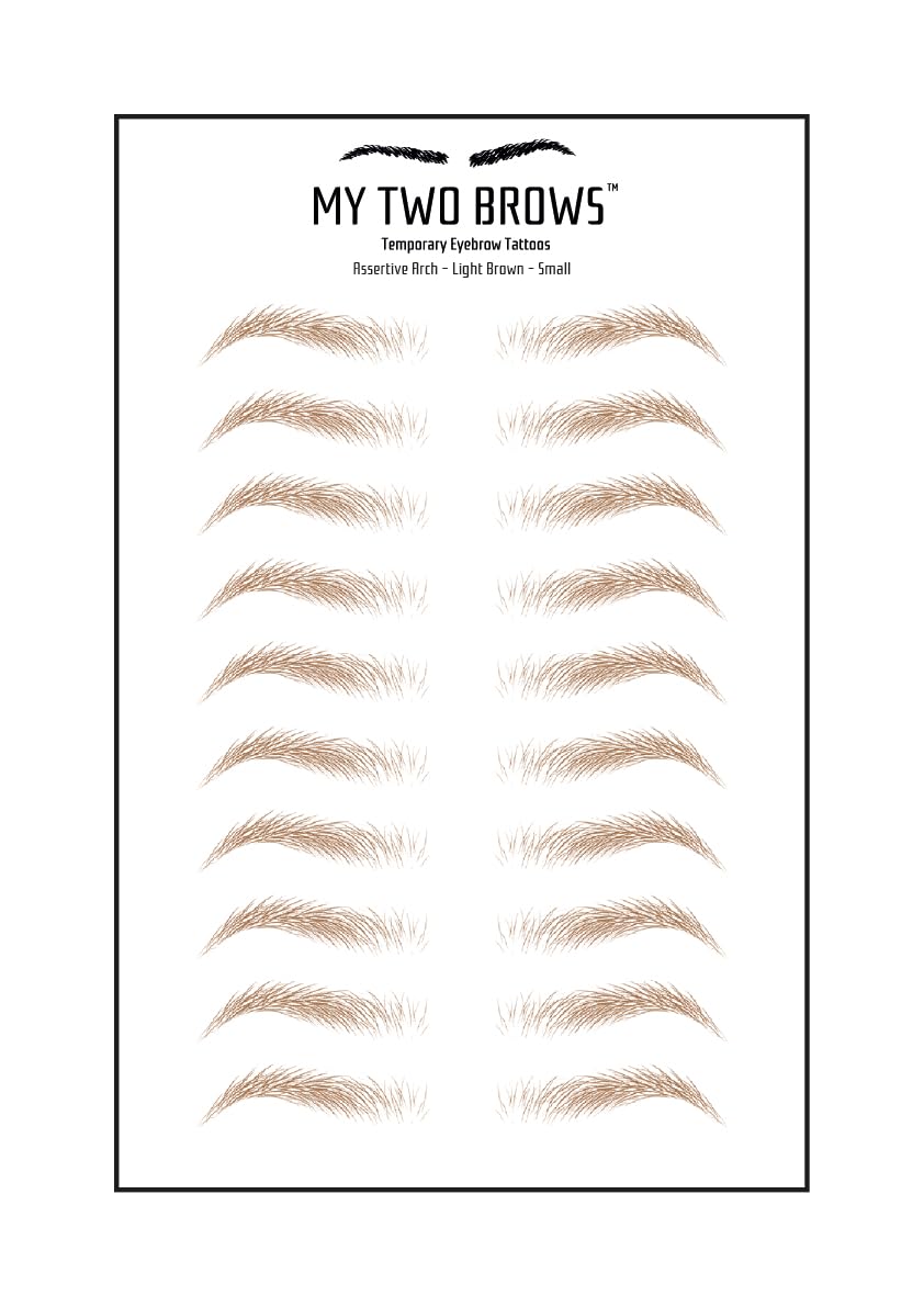(10 pairs) Light Brown Temporary Eyebrow Tattoo - Small Size - Waterproof & Smudgeproof - Assertive Arch Style Eyebrow Stickers - Sheet Lasts up to 30 Days - Won't Work on Existing Brows