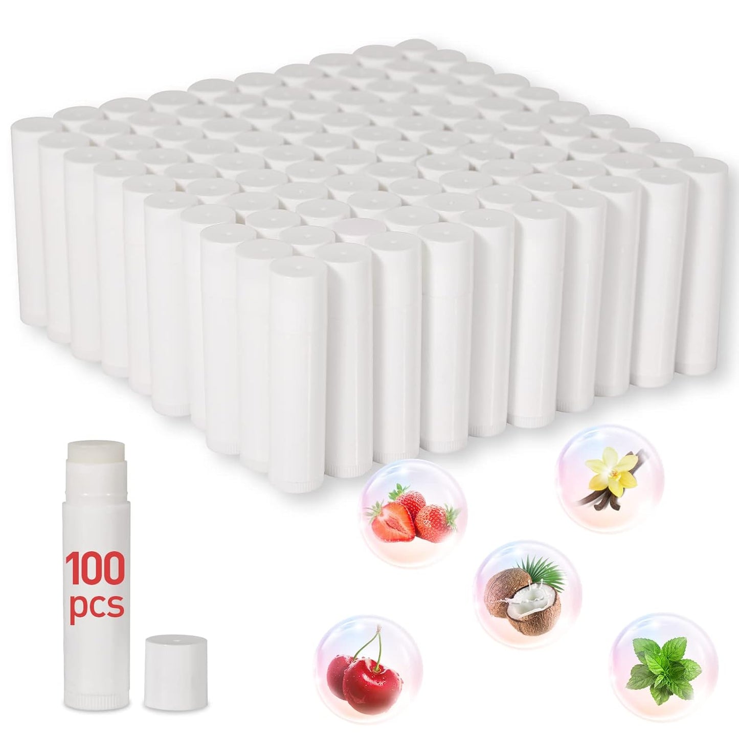 DMSKY 100-Pack Lip Balm Bulk 5 Flavors with Vitamin E and 100% Coconut Oil, Lip Care Product, Moisturizing Lip Balm for dry cracked lips