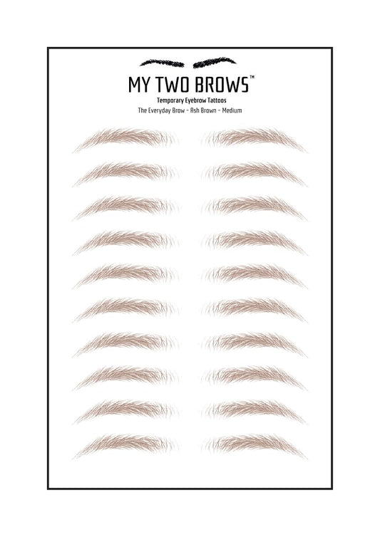 (10 pairs) Ash Brown Temporary Eyebrow Tattoo - Medium Size - Waterproof & Smudgeproof - Everyday Brow Style Eyebrow Stickers - Sheet Lasts up to 30 Days - Won't Work on Existing Brows