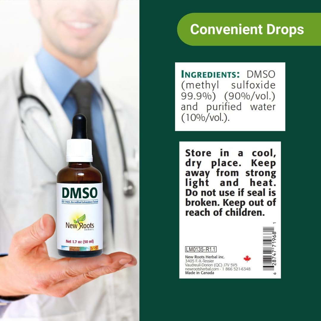 DMSO liquid drops with Pipette (50 ml) | dimethyl sulfoxide | 99.9% Pure DMSO Pharmaceutical grade | Topical Fast Acting | NEW ROOTS HERBAL