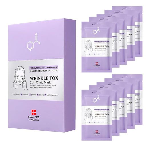 Leaders Insolution Wrinkle Tox Skin Clinic Mask | Adenosine-Infused Anti-Aging Facial Sheet for Fine Lines, Wrinkles, and Firmness | Premium Grade Cotton, Collagen Boosting (10 Sheets)