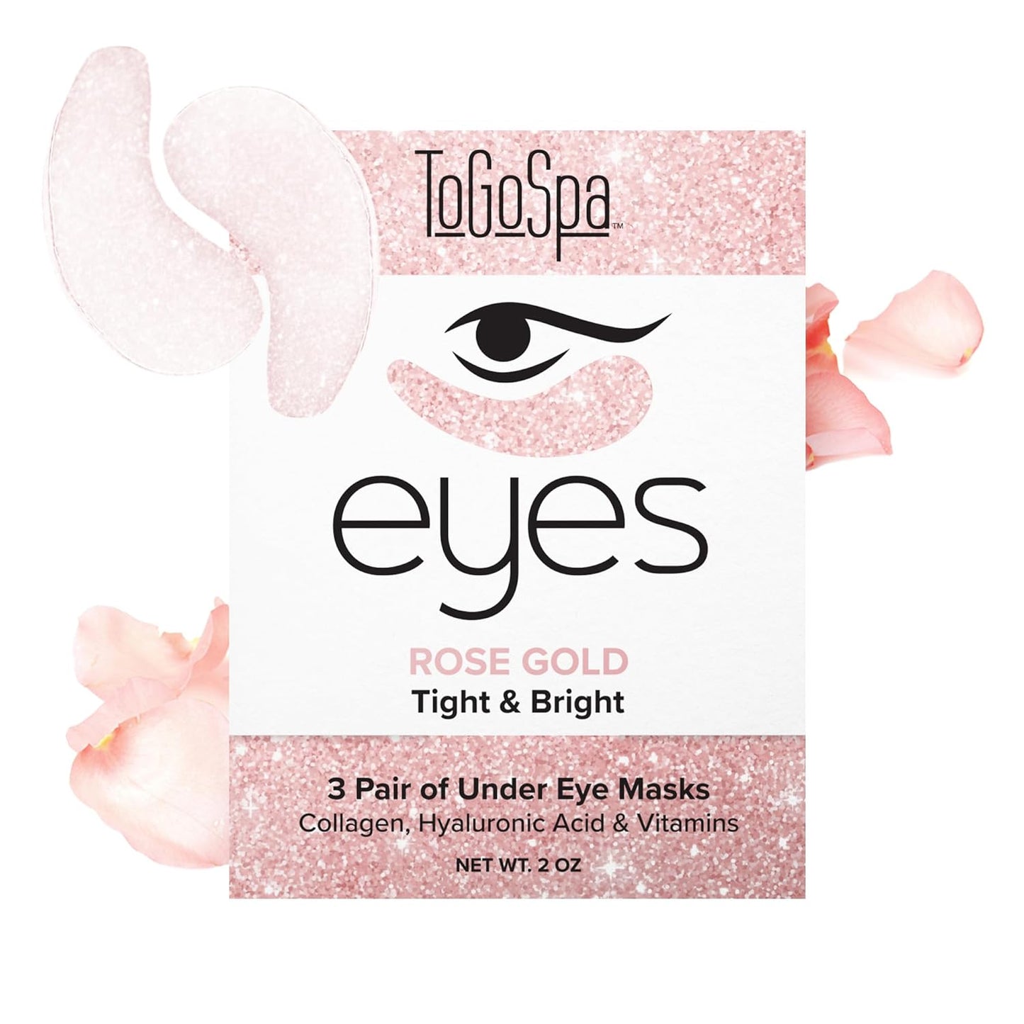ToGoSpa Rose Gold EYES, Dark Circle Warrior | Premium Clean Anti-Aging Gel Pads with Collagen, Hyaluronic Acid, Aloe Vera, Vitamins C & E, 1 Pack - 3 Pair