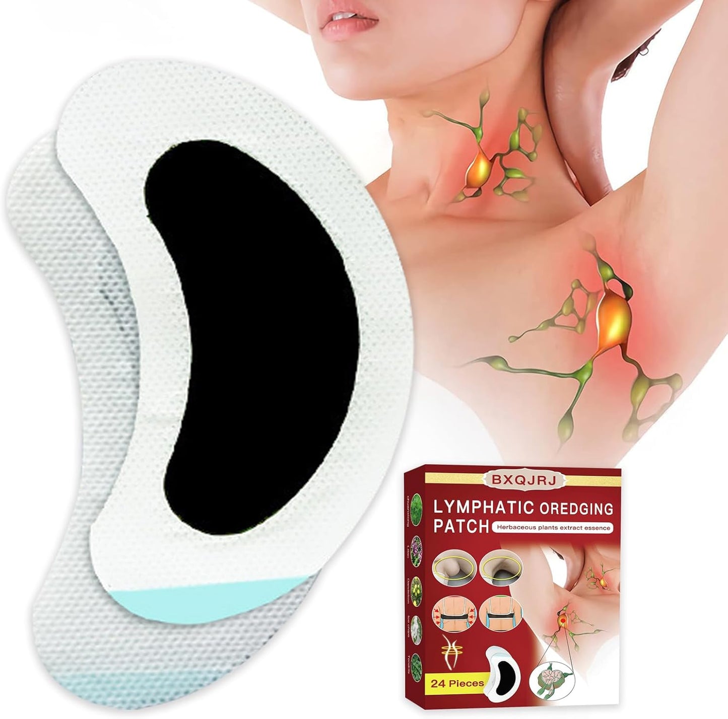 24Pcs/Box Herbal Lymph Nodes Patch,Lymphatic Drainage Patch/Patches,Herbal Lymphatic Drainage Care Patch,Neck Lymph Nodes Patch, Lymphatic Massage for Men and Women