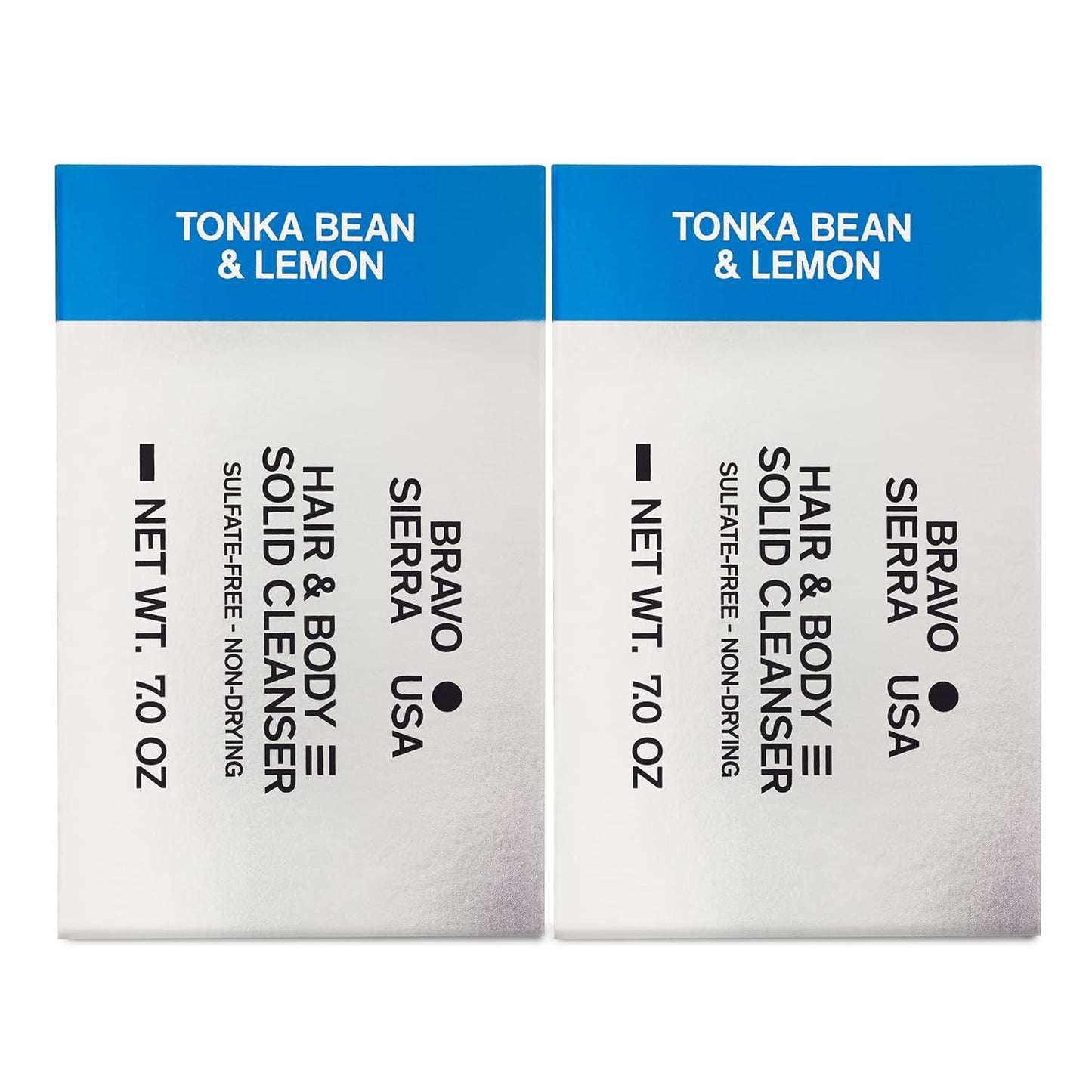 Bravo Sierra Body and Hair Mens Soap Bar, 2-Pack - All-In-One Shampoo & Soap for Face, Hair & Body - Tonka Bean & Lemon, 7 oz - Coconut, Shea Butter & Oat Flour for Soft Skin & Healthy Hair
