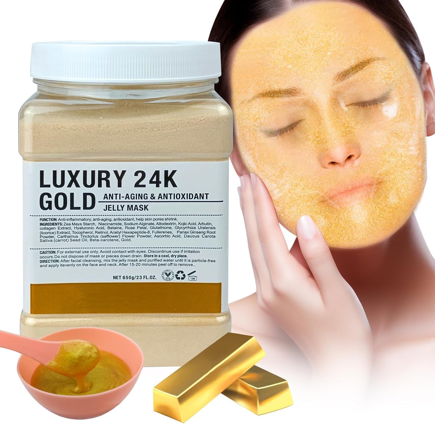 Jelly Mask for Facials Professional, Hydrating & Moisturizing Peel-Off Natural Gel Face Mask SkinCare, Professional Spa Use Jelly Face Masks, Deep Hydration & Glow 23 Fl Oz (24K Gold)