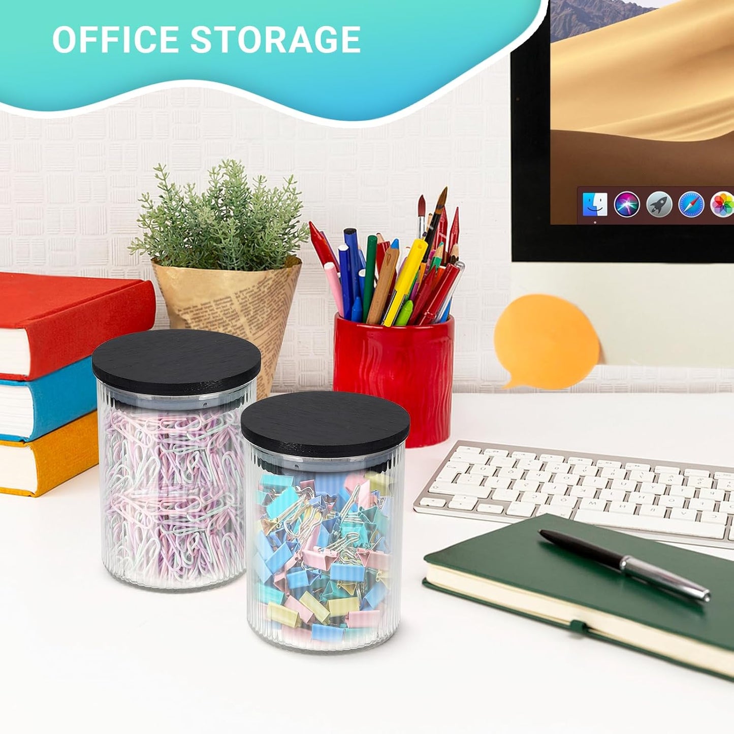 2 Pack Ribbed Glass Qtip Holder Dispenser Set - Apothecary Jars with Lids - Bathroom Canister Storage Organizer and Vanity Makeup Organizer for Cotton Ball, Cotton Swab, Cotton Round Pads,Floss