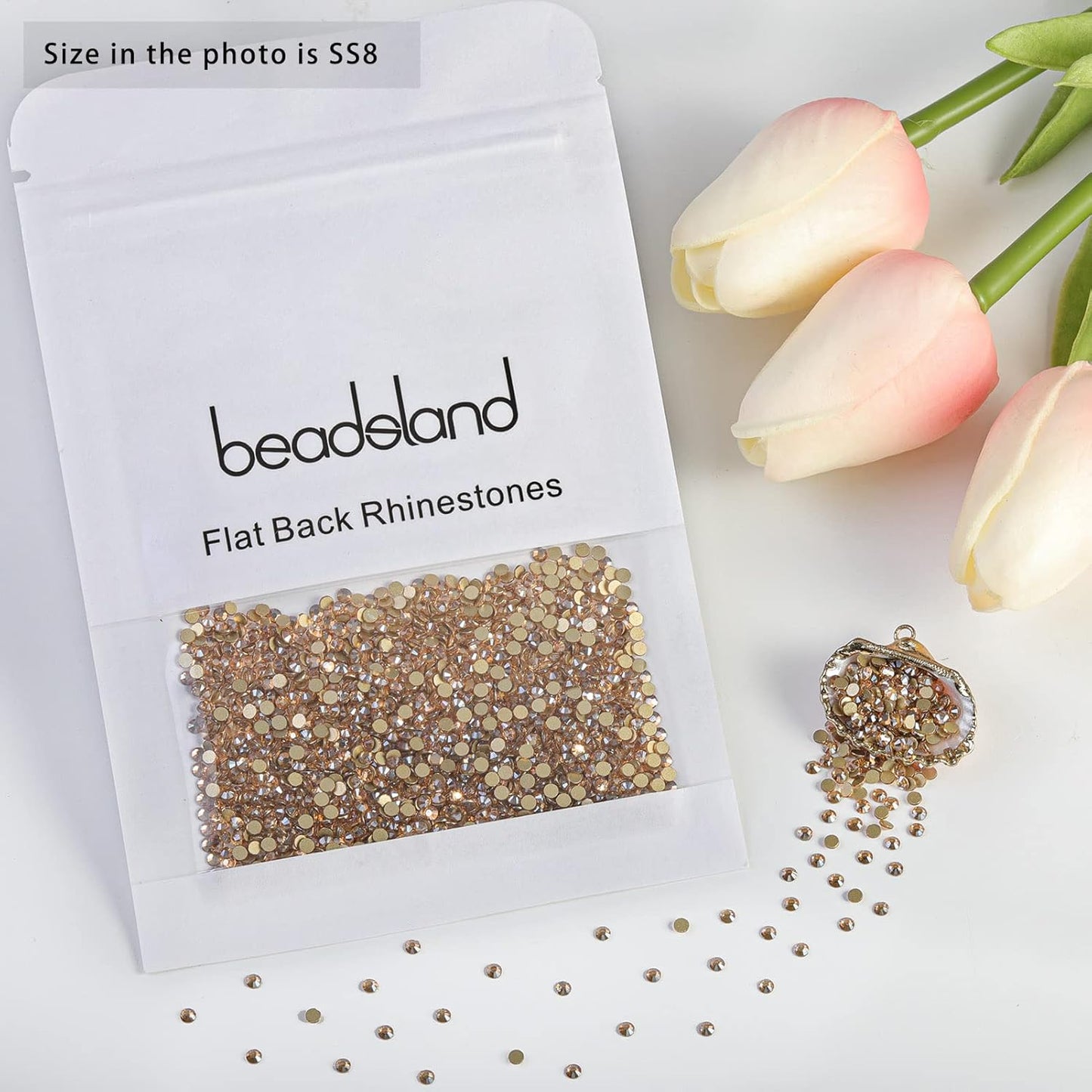 Beadsland 1440 Pieces Flat Back Crystal Rhinestones Round Gems,Golden Shadow,SS8,2.3-2.5mm