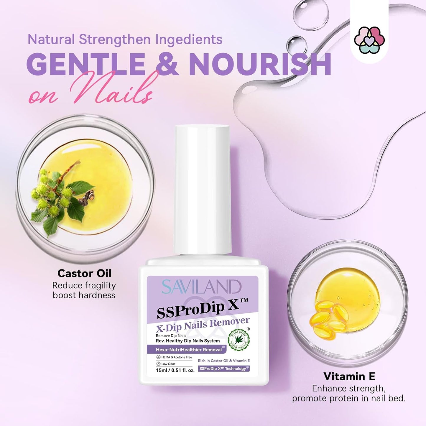 SAVILAND Dip Powder Remover Kit 2Pcs: 15ml Gentle & Safe Dip Nail Remover With Cuticle Oil Nail File Tools No Soak or Wrapping Removal Easy Remove at Home Gift For Women