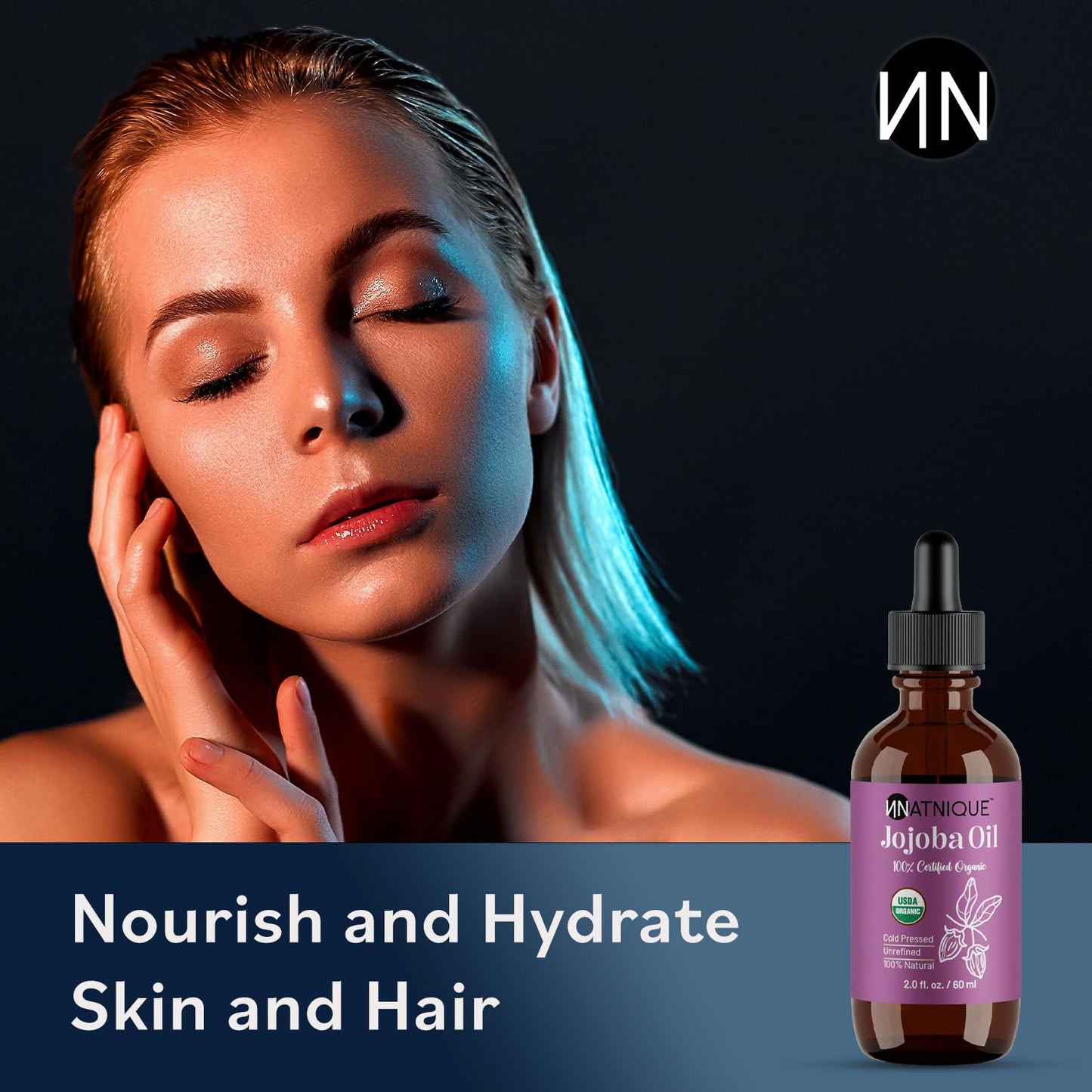 Organic Jojoba 2oz – USDA Certified, Cold Pressed, Unrefined & Hexane-Free – Pure Moisturizer for Hair Growth, Face, Skin, Beard, Scalp, Nails & Cuticles – Natural Facial, Body & Massage Care