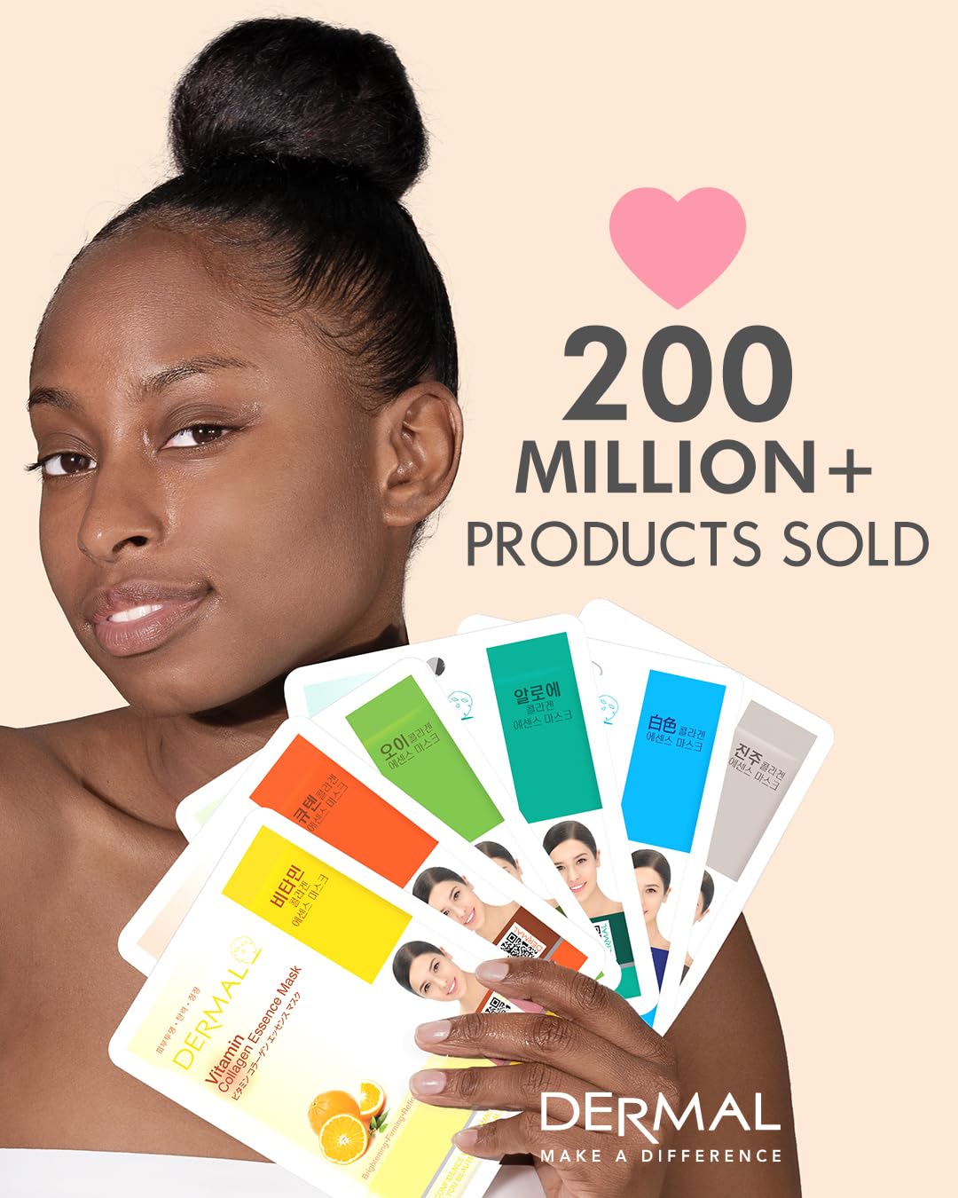 Dermal Korea Collagen Essence Full Face Facial Mask Sheet - Vitamin pack of 10