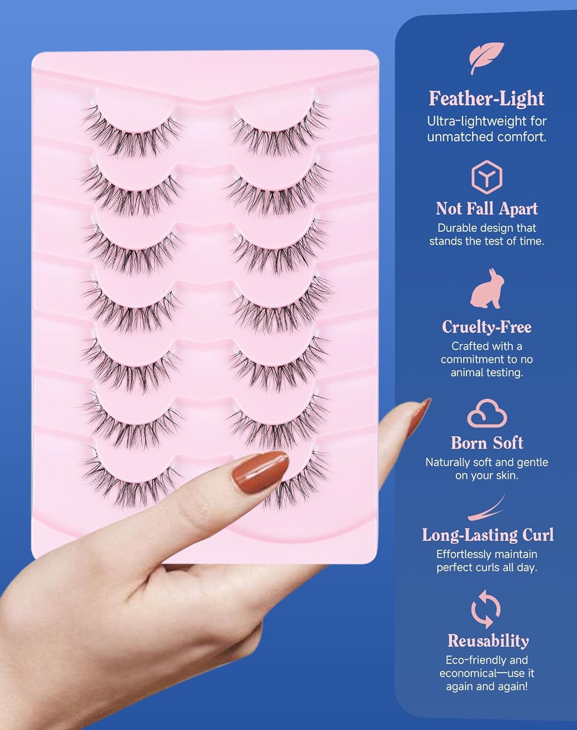 Lashes Wispy Short Eyelashes Natural Look False Eyelashes Strip Eye Lash Soft Lashes Fluffy Pack 7 Pairs Everyday Lash SF-03