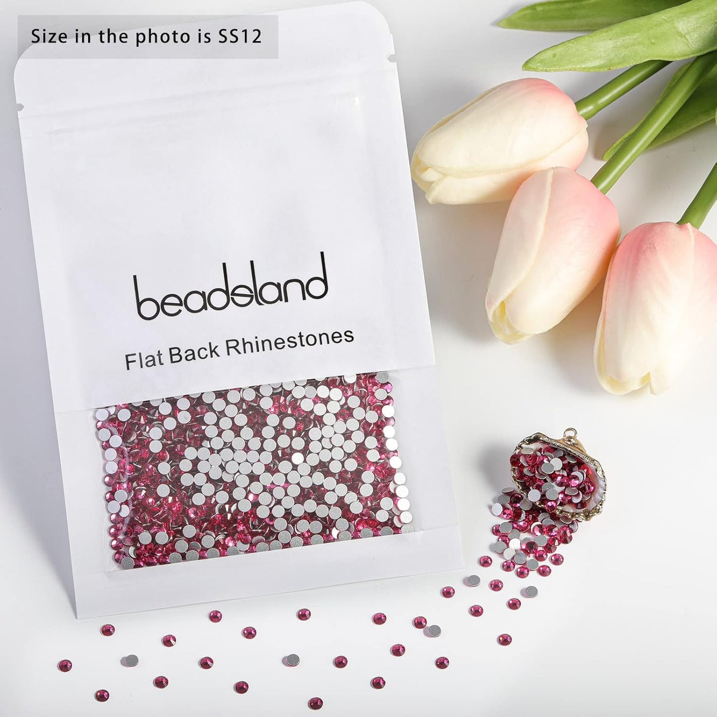 Beadsland 1440pcs Flat Back Crystal Rhinestones Round Gems for Nail Art and Craft Glue Fix, Rose,SS12,3.0-3.2mm